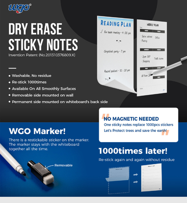 trockenes Löschen selbstklebendes Whiteboard des Zoll-8.5x11 bedeckt Band-Streifen PVCs WGO